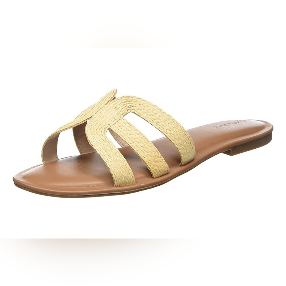Sz 9 | THE DROP 'Monika' Beige 'H' Sandal Straw Faux Leather Beach Slides